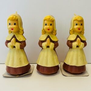 Gurley Vintage Pilgrim Girls Praying Thanksgiving Candles Lot of 3 Unburned